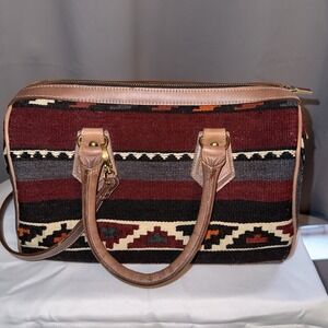 Vtg Yun Art Crossbody Bag Purse Wool Leather Handmade In Turkey Western Native